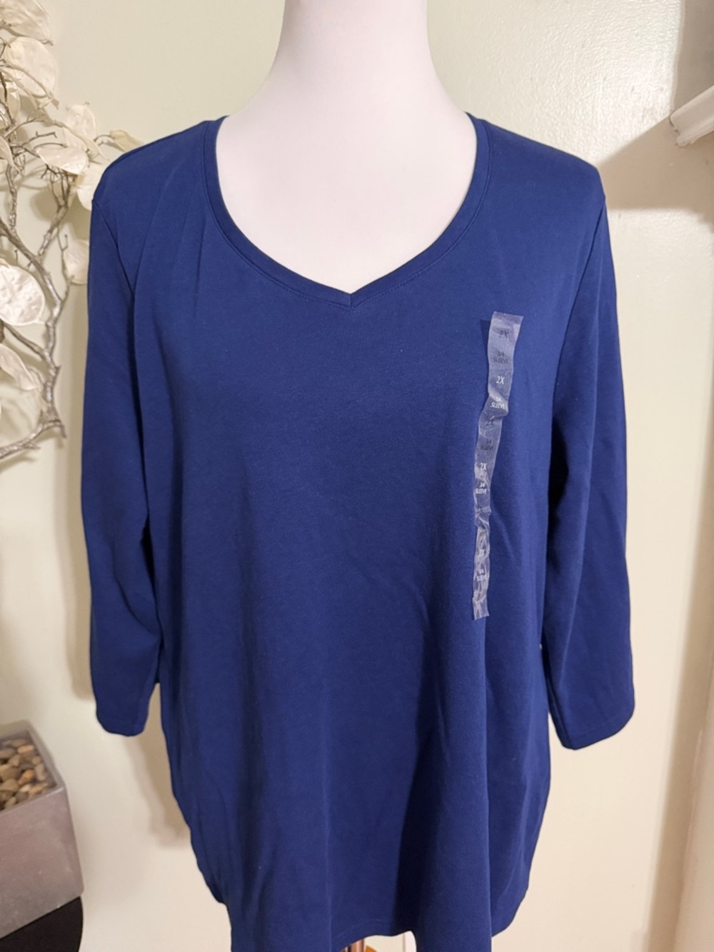 Karen Scott Navy V-Neck Long Sleeve Tee - Picture 2 of 3
